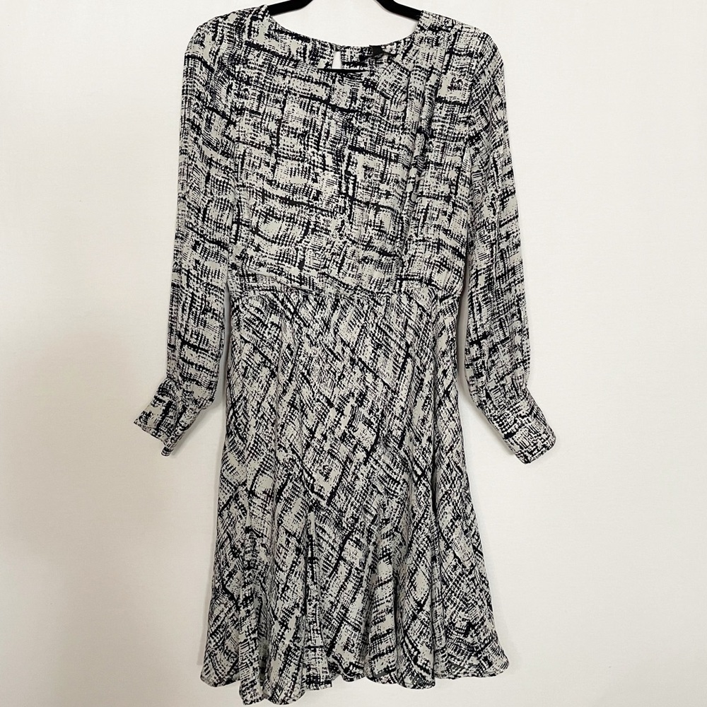Banana Republic Printed Long Sleeve Asymmetrical Pleated Dress Office Career